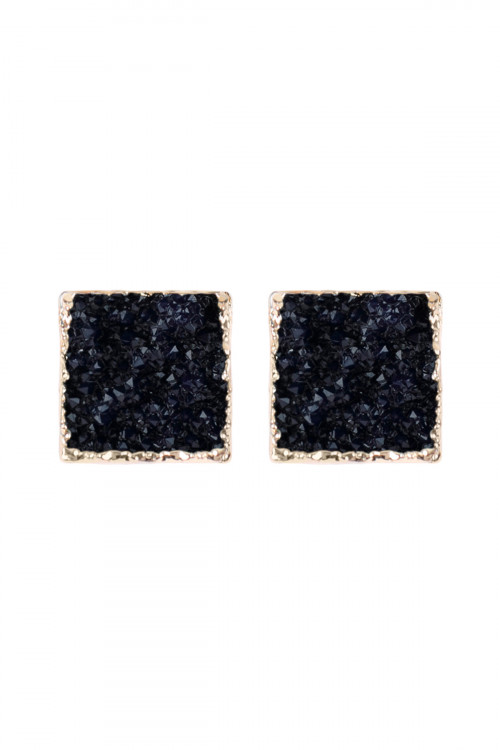 S25-2-3-HDE2939NV NAVY SQUARE DRUZY STONE STUD EARRINGS/6PAIRS