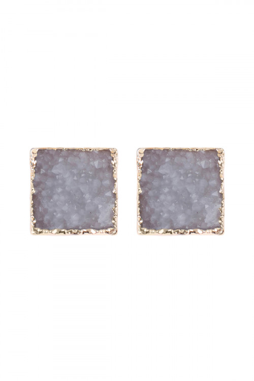 S25-2-3-HDE2939WT WHITE SQUARE DRUZY STONE STUD EARRINGS/6PAIRS