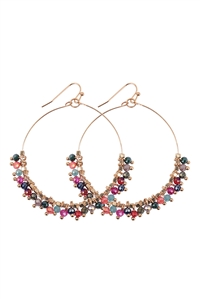 S23-7-4-HDE2949DMT - DARK MULTICOLOR BEADED HOOP DANGLE EARRINGS/6PCS