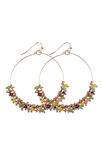 S23-4-2-HDE2949PMT - LIGHT MULTICOLOR BEADED HOOP DANGLE EARRINGS/6PCS