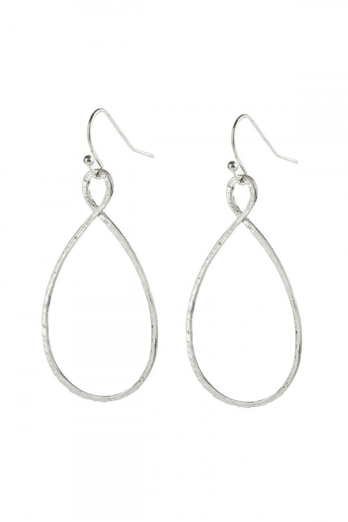 S25-6-3-HDE2966SR MATTE SILVER TWISTED OPEN TEARDROP DANGLE HOOK EARRINGS/6PAIRS