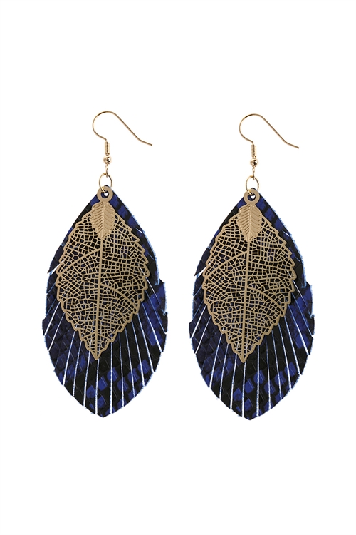 S23-3-4-HDE2987BL BLUE LAYERED FRINGE LEATHER EARRINGS/6PAIRS