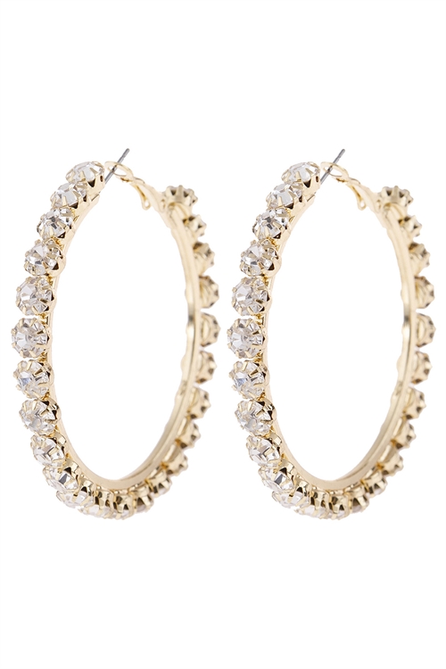 S23-2-4-HDE2993CRY CLEAR 2" CRYSTAL BEADS HOOP EARRINGS/6PAIRS (NOW $1.25 ONLY!)