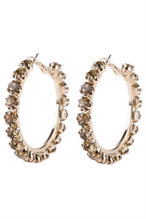 S23-2-4-HDE2993TP TAUPE 2" CRYSTAL BEADS HOOP EARRINGS/6PAIRS (NOW $1.25 ONLY!)