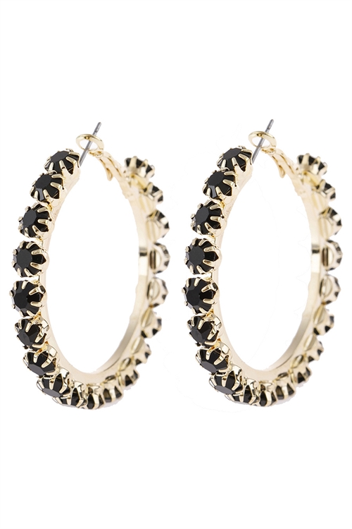 S23-2-4-HDE2994BK BLACK 1.75" CRYSTAL BEADS HOOP EARRINGS/6PAIRS (NOW $1.25 ONLY!)