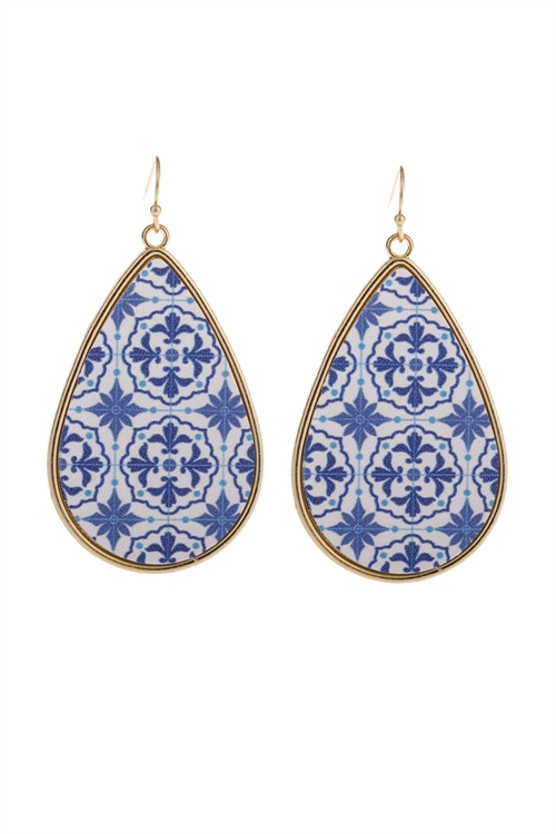 S23-2-2-HDE3003SP SAPPHIRE PATTERN PRINT FAUX LEATHER DROP EARRINGS/6PAIRS
