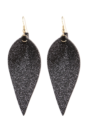 S20-10-4-HDE3058BK BLACK PINCHED GLITTERY LEATHER DROP EARRINGS/6PAIRS