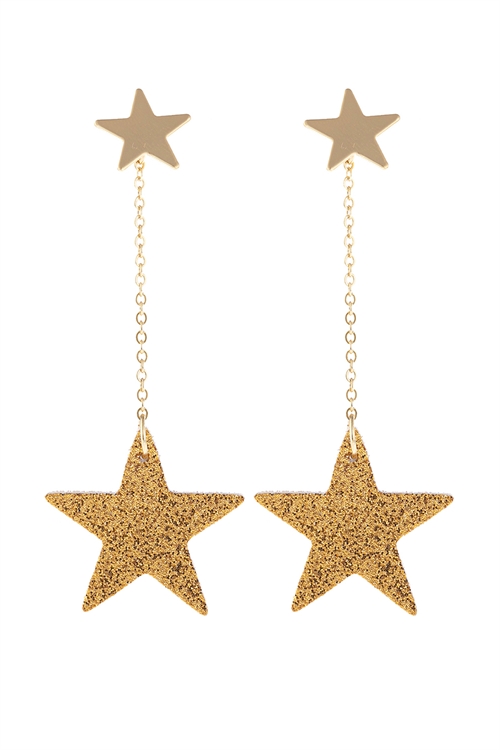 S20-11-3-HDE3059G GOLD DANGLING GLITTER STAR EARRINGS/6PAIRS (NOW $0.75 ONLY!)