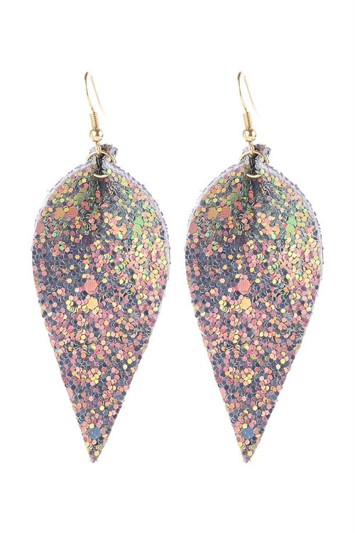 S1-2-1-HDE3060GY GRAY PINCHED SEQUIN LEATHER DROP EARRINGS/6PAIRS (NOW $1.25 ONLY!)