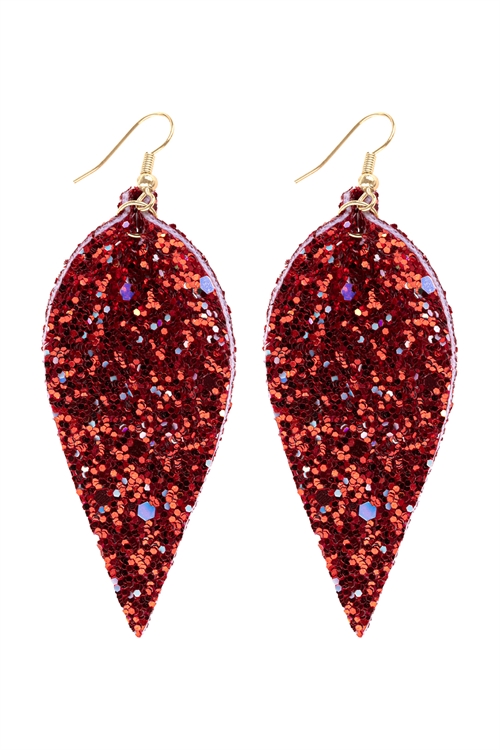S1-2-1-HDE3060RD RED PINCHED SEQUIN LEATHER DROP EARRINGS/6PAIRS (NOW $1.25 ONLY!)