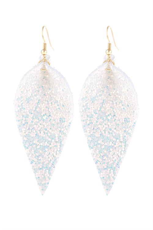 S1-2-1-HDE3060WT WHITE PINCHED SEQUIN LEATHER DROP EARRINGS/6PAIRS (NOW $1.25 ONLY!)