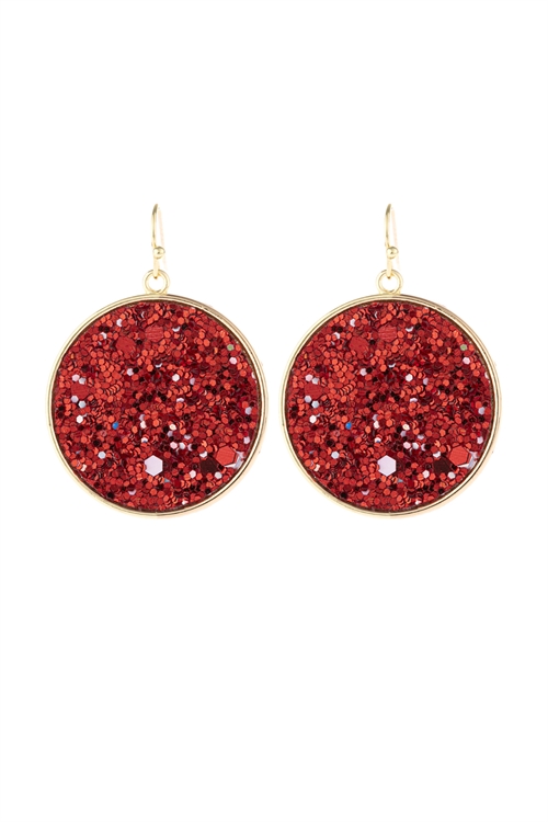 S5-6-2-HDE3063RD RED DISC SEQUIN LEATHER DROP EARRINGS/6PAIRS (NOW $1.00 ONLY!)