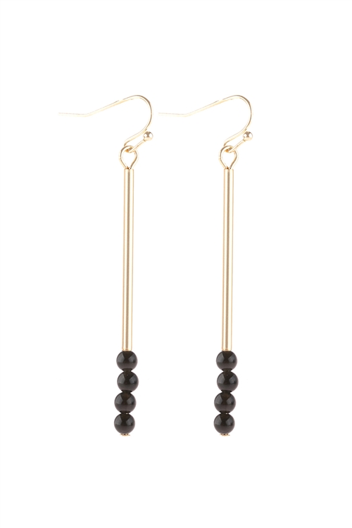 SA4-2-3-HDE3066BK-1 BLACK DANGLE BEADS HOOK EARRINGS/1PAIR