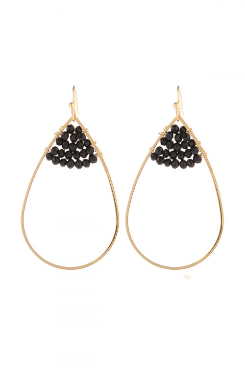 S21-12-3-HDE3070BK BLACK OPEN TEARDROP WITH RONDELLE BEADS EARRINGS/6PAIRS