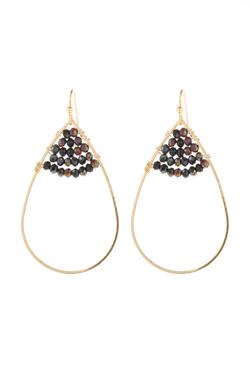 S21-12-3-HDE3070BKMT BLACK MULTI COLOR OPEN TEARDROP WITH RONDELLE BEADS EARRINGS/6PAIRS(NOW $1.00 ONLY!)