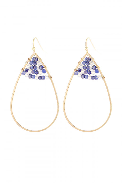 S21-12-3-HDE3070BL BLUE OPEN TEARDROP WITH RONDELLE BEADS EARRINGS/6PAIRS