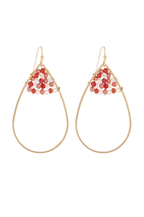 S21-12-3-HDE3070CO CORAL OPEN TEARDROP WITH RONDELLE BEADS EARRINGS/6PAIRS(NOW $1.00 ONLY!)