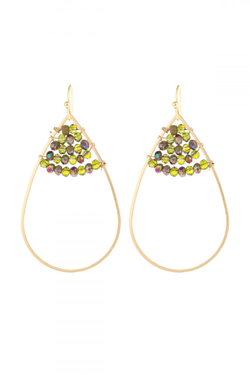 S21-12-3-HDE3070OL OLIVE OPEN TEARDROP WITH RONDELLE BEADS EARRINGS/6PAIRS(NOW $1.00 ONLY!)