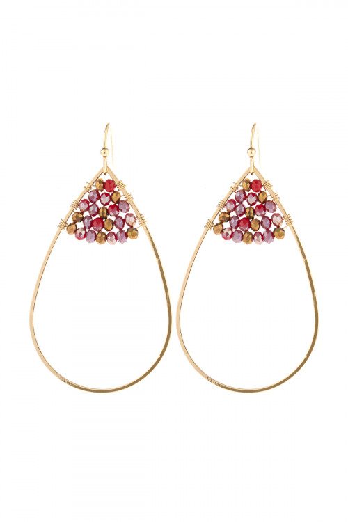 S21-12-3-HDE3070RD RED OPEN TEARDROP WITH RONDELLE BEADS EARRINGS/6PAIRS