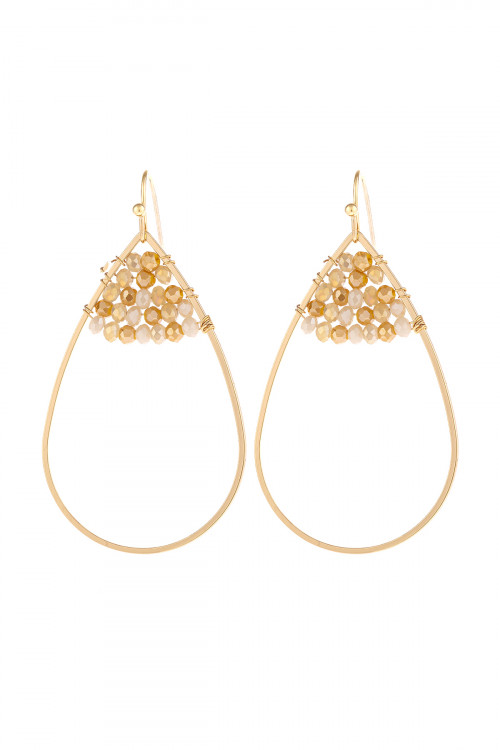 S21-12-3-HDE3070YW YELLOW OPEN TEARDROP WITH RONDELLE BEADS EARRINGS/6PAIRS(NOW $1.00 ONLY!)
