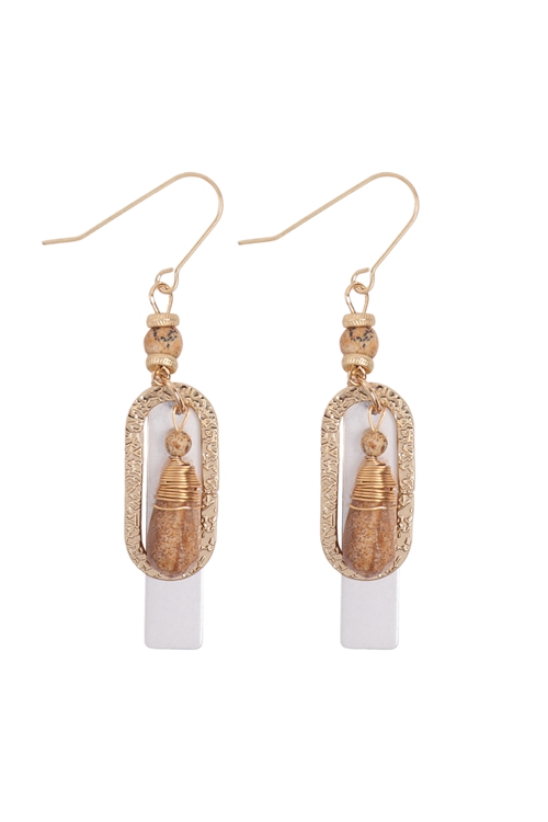 S20-7-5-HDE3098LCT-STONE CHARM DROP EARRINGS-BROWN/6PAIRS