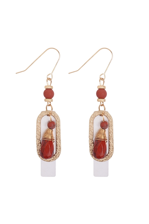 S20-7-5-HDE3098RD-STONE CHARM DROP EARRINGS-RED/6PAIRS