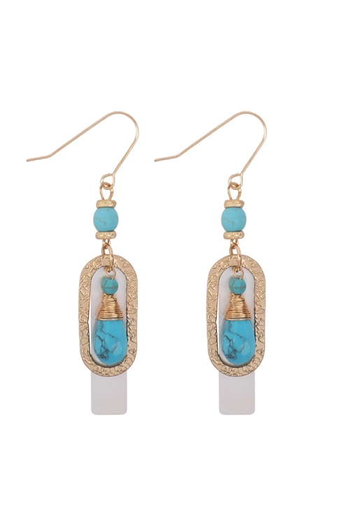 S20-7-5-HDE3098TQ-STONE CHARM DROP EARRINGS-TURQUOISE/6PAIRS