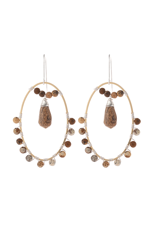 S18-11-4-HDE3100GLCT-NATURAL STONE BEADED DROP EARRINGS-BROWN/6PAIRS