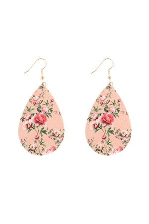S27-8-5-HDE3219DPK-FLORAL PRINTED PEAR-SHAPE EARRINGS-DUSTY PINK/6PAIRS