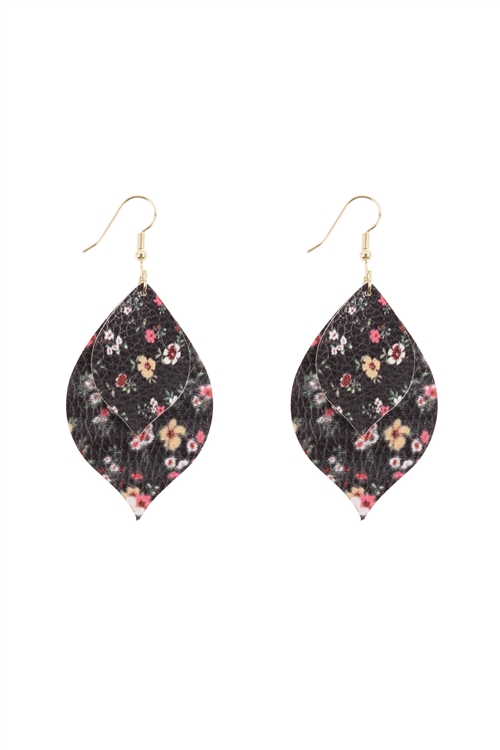 S27-8-3-HDE3220BK-TWO FLORAL MARQUISE DROP EARRINGS-BLACK/6PAIRS (NOW $1.00 ONLY!)