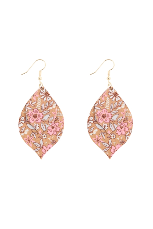 S27-8-3-HDE3220BR-TWO FLORAL MARQUISE DROP EARRINGS-BROWN/6PAIRS (NOW $1.00 ONLY!)