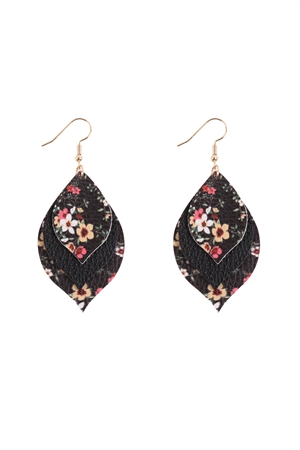 S27-9-3-HDE3221BK-FLORAL LEATHER MARQUISE DROP EARRINGS-BLACK/6PAIRS