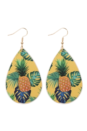 S29-6-3-HDE3242-10-TROPICAL PINEAPPLE PRINT TEARDROP EARRINGS-YELLOW/6PAIRS