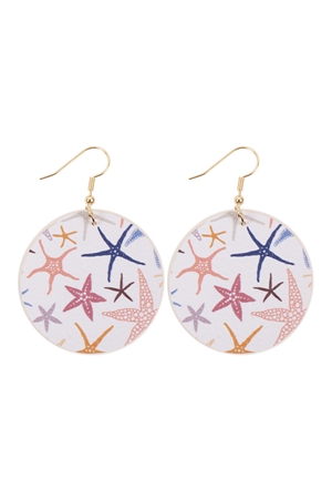 S29-6-3-HDE3243-3-STAR FISH PRINT CIRCLE DROP EARRINGS-MULTICOLOR/6PAIRS