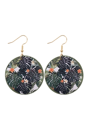 S26-9-2-HDE3243-5-TROPICAL PRINT CIRCLE DROP EARRINGS-GREEN MULTICOLOR/6PAIRS