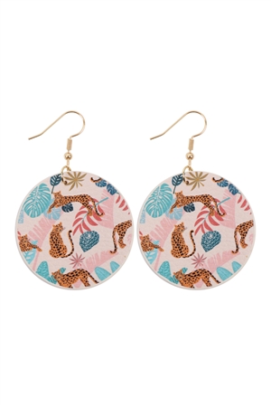 S26-9-2-HDE3243-6-LEOPARD PRINT CIRCLE DROP EARRINGS-LIGHT PINK MULTICOLOR/6PAIRS