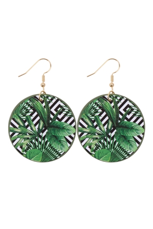 S26-9-2-HDE3243-8-TROPICAL PRINT CIRCLE DROP EARRINGS-GREEN/6PAIRS
