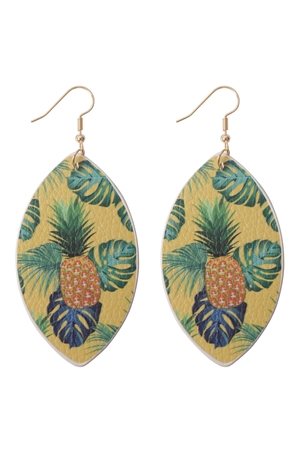 S29-9-1-HDE3244-1-TROPICAL PINEAPPLE PRINT  MARQUISE DROP EARRINGS-YELLOW/6PAIRS