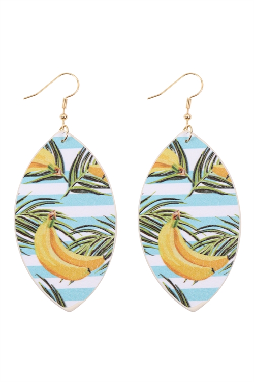 S29-9-1-HDE3244-2-TROPICAL BANANA PRINT MARQUISE DROP EARRINGS-YELLOW MULTICOLOR/6PAIRS