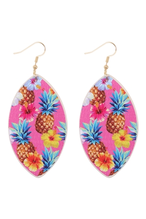 S29-9-1-HDE3244-5-TROPICAL PINEAPPLE PRINT MARQUISE DROP EARRINGS-PINK/6PAIRS