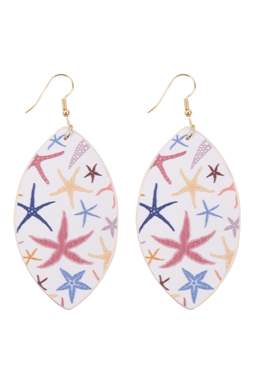 S29-9-1-HDE3244-6-STAR FISH PRINT MARQUISE DROP EARRINGS-MULTICOLOR/6PAIRS