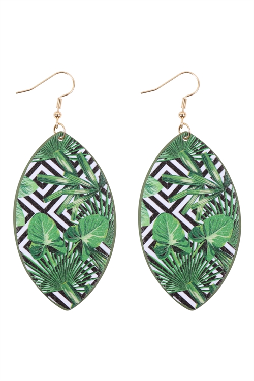 S29-9-1-HDE3244-8-TROPICAL PRINT MARQUISE  DROP EARRINGS-GREEN/6PAIRS