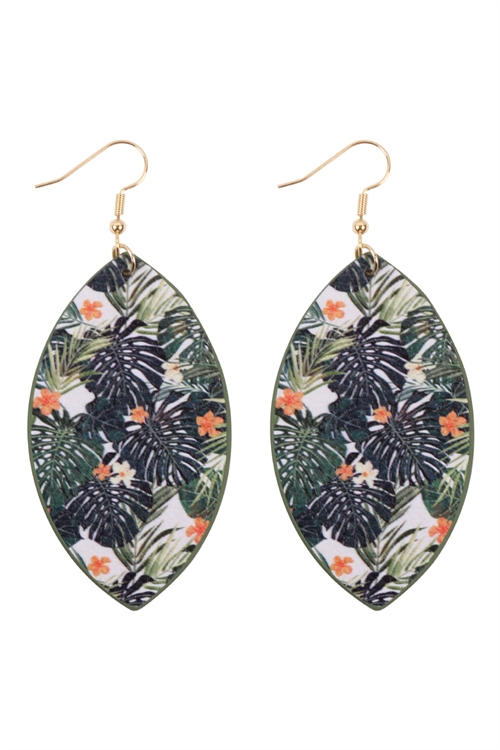 S29-9-1-HDE3244-9-TROPICAL PRINT MARQUISE  DROP EARRINGS- GREEN MULTICOLOR/6PAIRS
