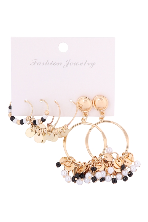 S25-1-2-HDE3245-3 SET DISC HOOP POST EARRINGS-GOLD/6SETS (NOW $1.00 ONLY!)