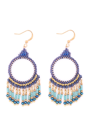 S23-10-1-HDE3392BL-BOHEMIAN BEADS CHANDELIER FISH HOOK EARRINGS-BLUE/6PCS