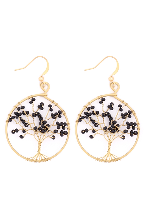 S21-12-1-HDE3396BK-TREE OF LIFE ROUND HOOK EARRINGS - BLACK/6PCS