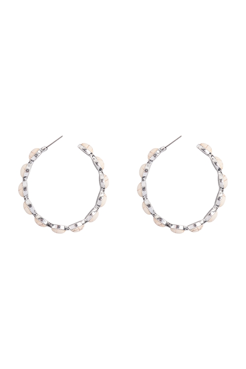 S23-6-1-HDE3771WT - WESTERN CONCHO SEMI STONE PAVE HOOP EARRINGS-WHITE/6PCS