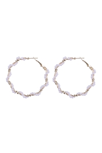 S18-7-2-HDE3881 - TWISTED METAL PEARL HOOP EARRINGS SET-GOLD SILVER/12PCS