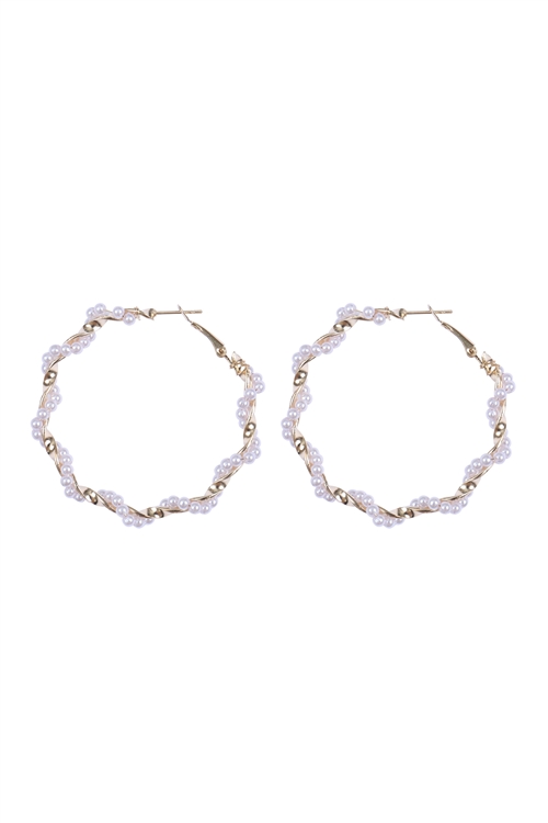 S18-7-2-HDE3881 - TWISTED METAL PEARL HOOP EARRINGS SET-GOLD SILVER/12PCS