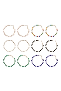 S17-10-3-HDE3882 - ZIGZAG GLASS BEADS HOOP EARRINGS ASSORTED SET-MULTICOLOR/12PCS